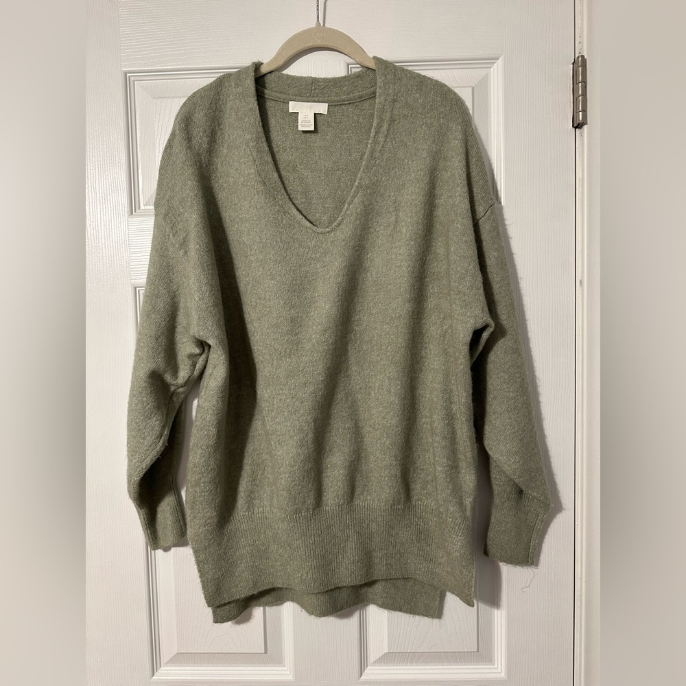 V-neck sage green sweater